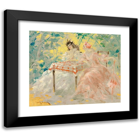 Louis Icart 14x12 Black Modern Framed Museum Art Print Titled - Under the Arbia