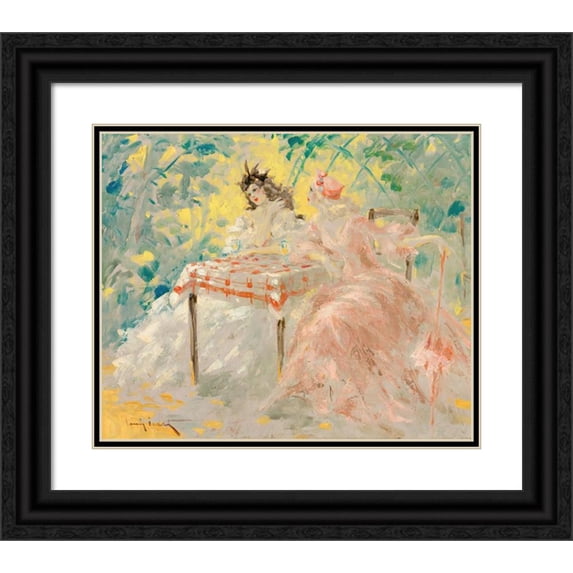 Louis Icart 14x12 Black Ornate Wood Framed Double Matted Museum Art Print Titled: Under the Arbia