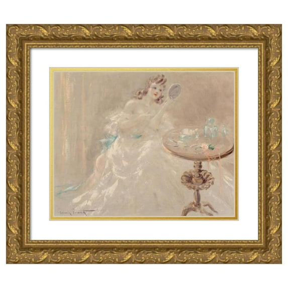 Louis Icart 14x12 Gold Ornate Wood Frame and Double Matted Museum Art Print Titled - Morning