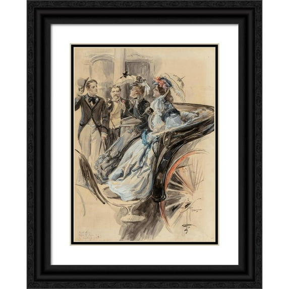 Louis Icart 14x18 Black Ornate Wood Framed Double Matted Museum Art Print Titled - Lady with a Daisy