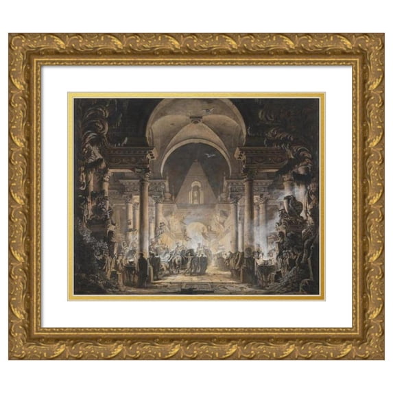 Louis Jean Desprez 17x15 Gold Ornate Wood Frame and Double Matted Museum Art Print Titled - The Tomb of Agamemnon (ca. 1787)