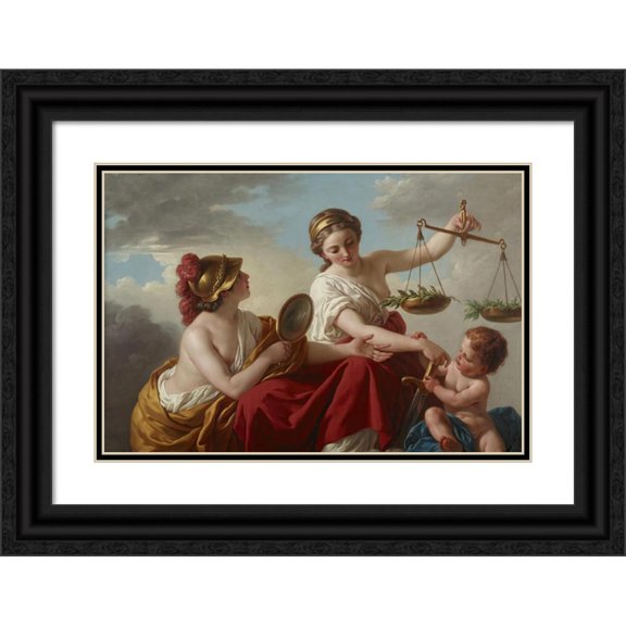 Louis-Jean-François Lagrenée 24x17 Black Ornate Framed Double Matted Museum Art Print Titled: Justice Disarmed by Innocence and Applauded by Prudence (1766)