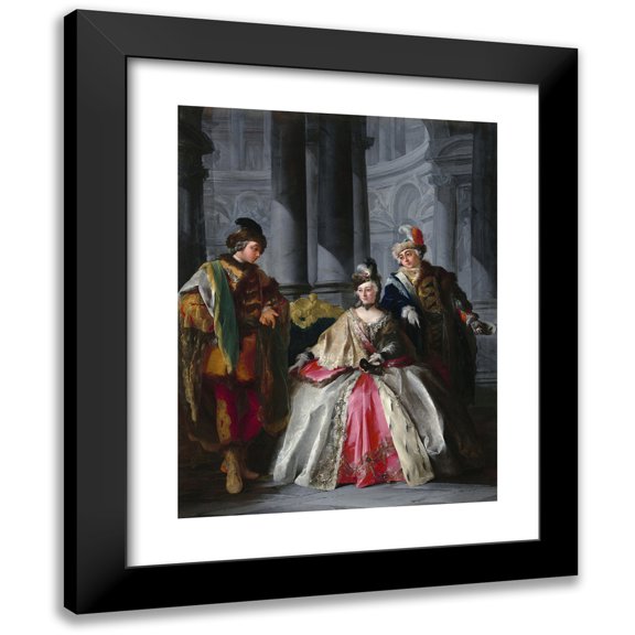 Louis-Joseph Le Lorrain 12x14 Black Modern Framed Museum Art Print Titled - Three Figures Dressed for a Masquerade (C. 1740s)