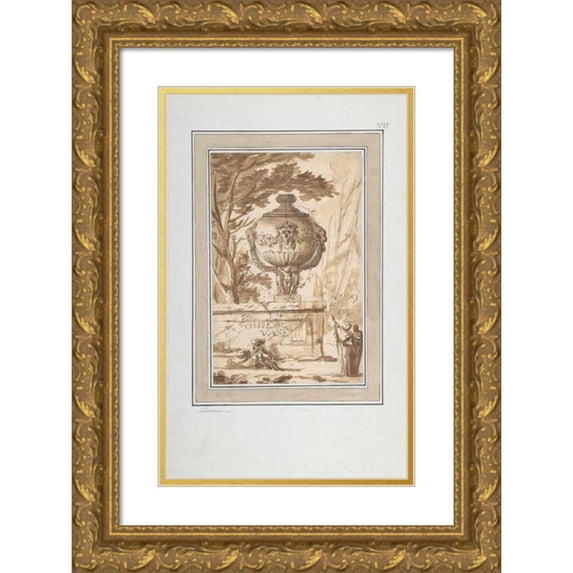 Louis-Joseph Le Lorrain 17x24 Gold Ornate Framed and Double Matted Museum Art Print Titled - Frontispiece for a Suite of Vase Designs (Mid-18th Century)
