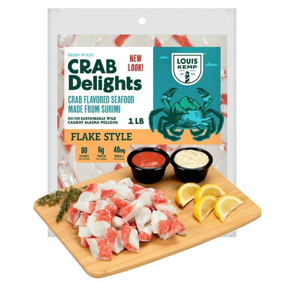 Louis Kemp Delights Fresh Wild Alaska Pollock Imitation Crab Flake, Gluten-Free, 1 lb Vacuum Pack