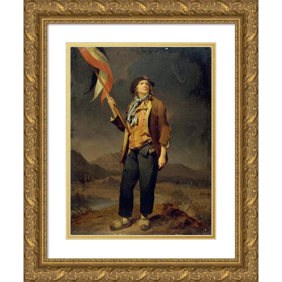 Louis Léopold Boilly 11x14 Gold Ornate Wood Frame and Double Matted Museum Art Print Titled - Portrait of Singer Simon Chenard (1758-1832), in Sans-Culotte Costume, Carrying a Flag at the Fete De L