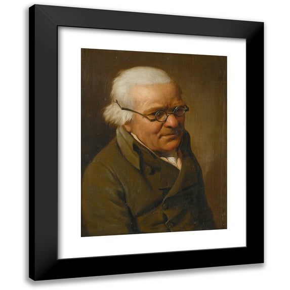Louis Léopold Boilly 12x14 Black Modern Framed Museum Art Print Titled - Portrait of a White-Haired Man, Half Length, Wearing Glasses (1807)