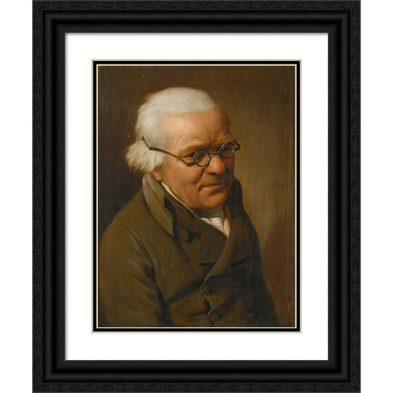 Louis Léopold Boilly 12x14 Black Ornate Wood Framed Double Matted Museum Art Print Titled: Portrait of a White-Haired Man, Half Length, Wearing Glasses (1807)