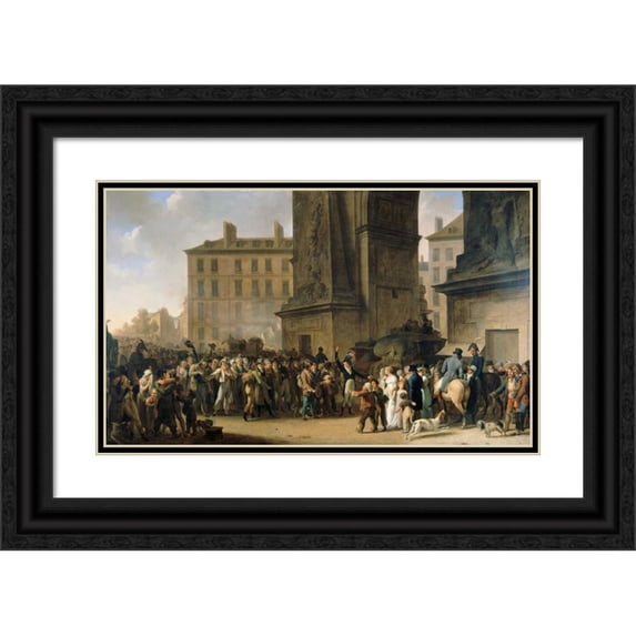 Louis Léopold Boilly 14x10 Black Ornate Wood Framed Double Matted Museum Art Print Titled: Conscripts of 1807 Parading in Front of the Porte Saint-Denis (1808)
