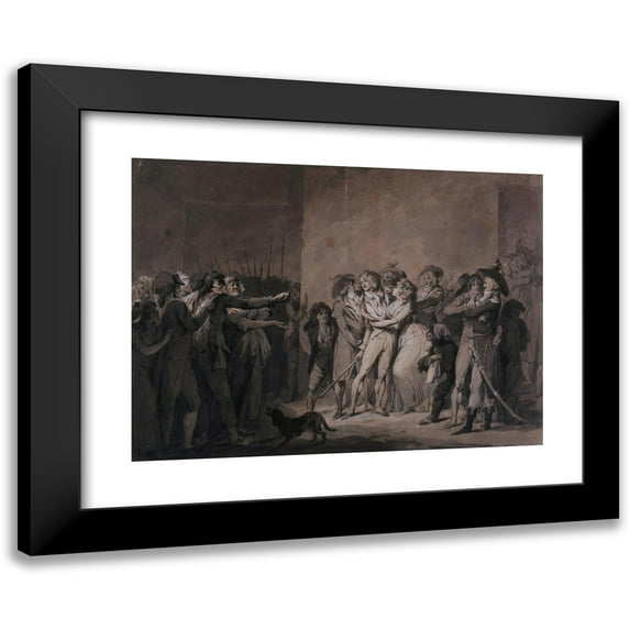 Louis Léopold Boilly 24x19 Black Modern Framed Museum Art Print Titled - The Arrest of the Singer Garat or a Brawl Between Muscadins and Sectionaries (1761 - 1845)