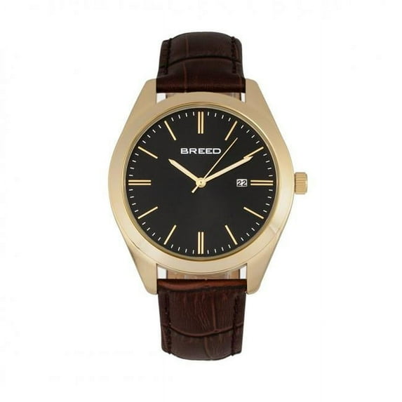 Louis Leather-Band Watch W/Date - Gold/Brown/Black