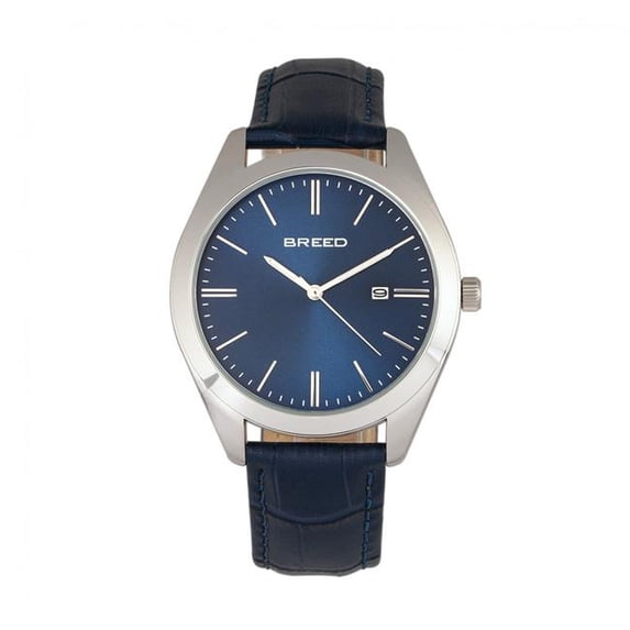 Louis Leather-Band Watch W/Date - Silver/Blue/Blue
