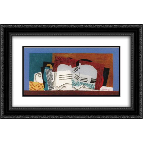 Louis Marcoussis 2x Matted 24x16 Black Ornate Framed Art Print 'Glass and Violin'