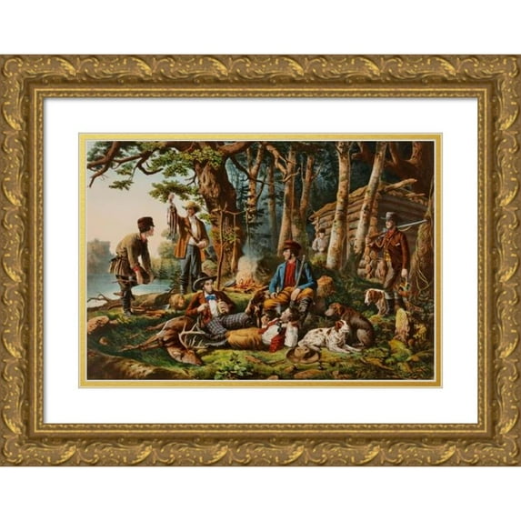 Louis Maurer 14x11 Gold Ornate Wood Frame and Double Matted Museum Art Print Titled - Camping Out. ‘Some of the Right Sort’ (1855)