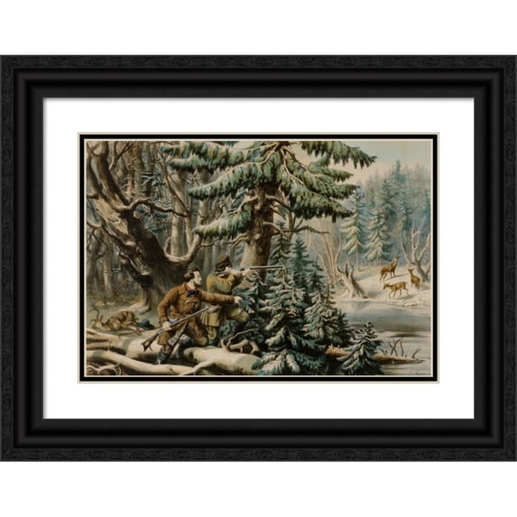 Louis Maurer 24x18 Black Ornate Framed Double Matted Museum Art Print Titled: On the Shattagee