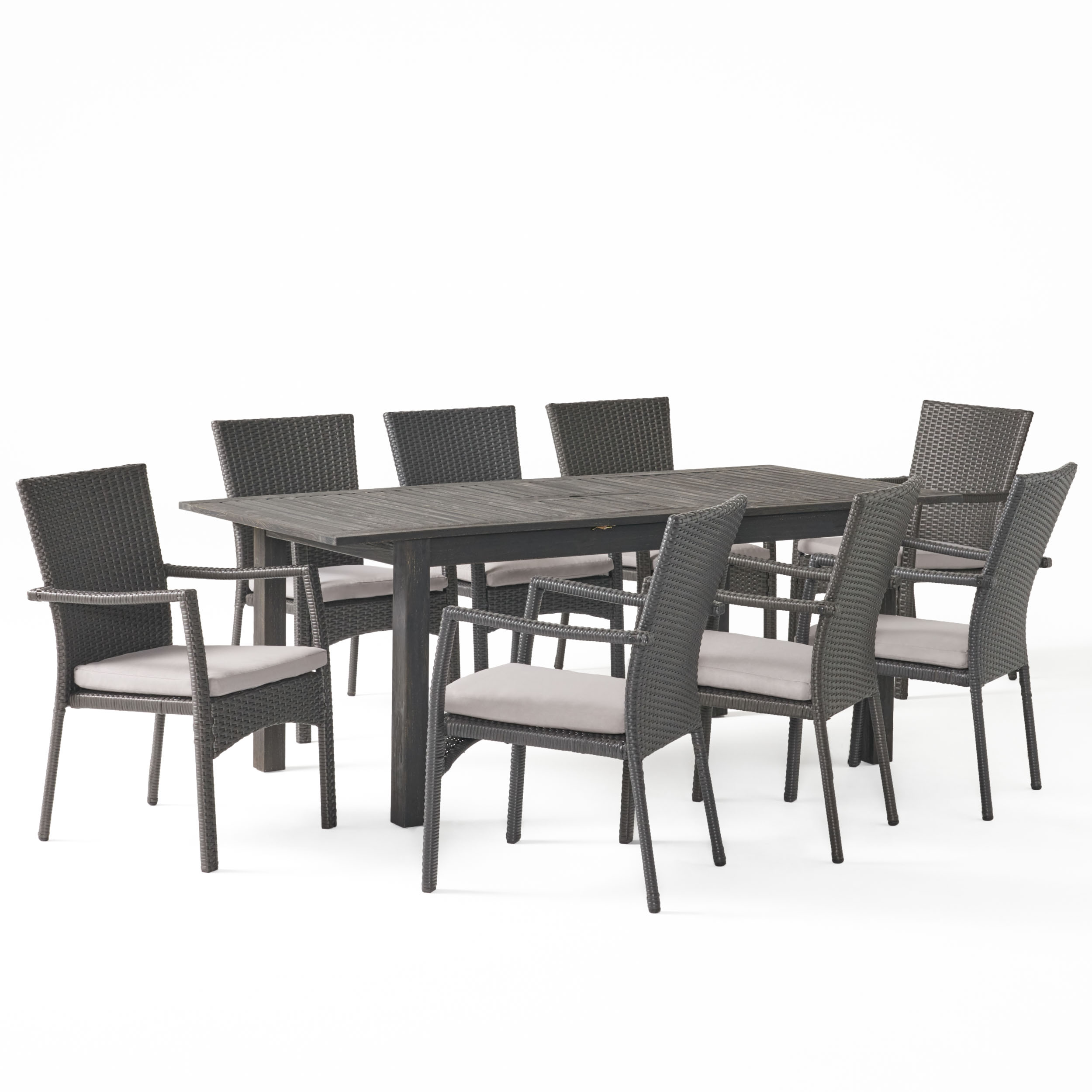 Louis Outdoor 7 Piece Wood and Wicker Expandable Dining Set - Walmart.com