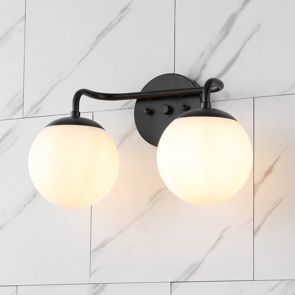 JONATHAN Y Louis Parisian Globe 15" 2-Light Metal/Frosted Glass Modern Contemporary LED Vanity Light, Black