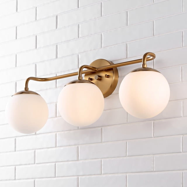 JONATHAN Y Louis Parisian Globe 25" 3-Light Metal/Frosted Glass Modern Contemporary LED Vanity, Brass Gold