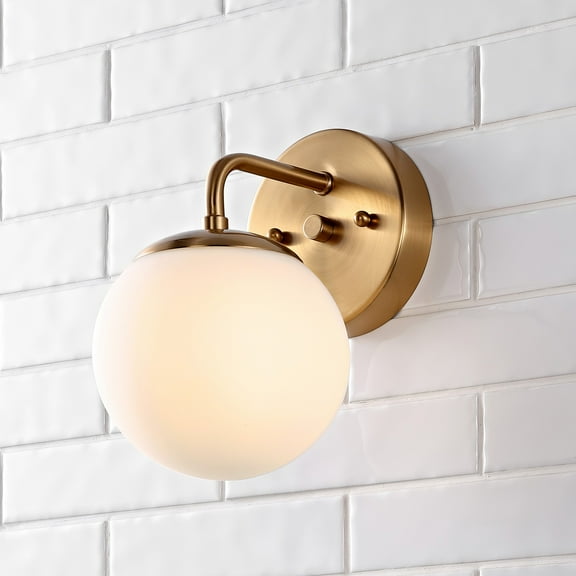 JONATHAN Y Louis Parisian Globe 5.75" 1-Light Metal/Frosted Glass Modern Contemporary LED Vanity, Brass Gold