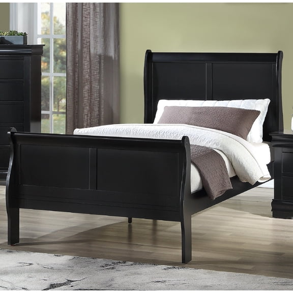 Louis Philip Collection Solid Wood Twin Bed Frame in Brown Cherry Finish | French Dovetail Drawers & Metal Glides | Bedroom Furniture | 41.3"W x 84.8"D x 46.9"H | Low-Profile Sleigh Bed