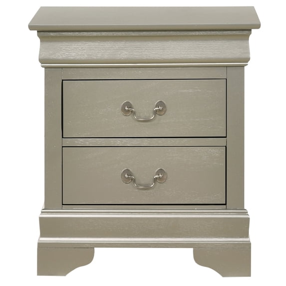 Louis Philippe 2-Drawer Silver Champagne Nightstand (24"H x 22"W x 16"D)