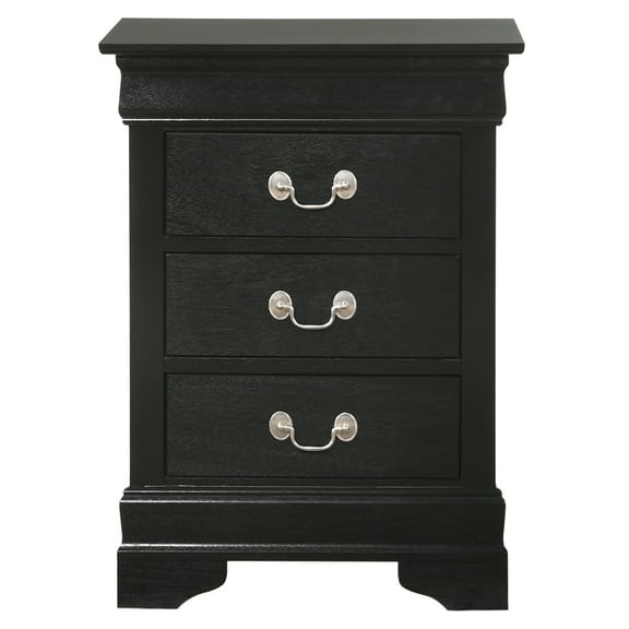 Louis Philippe 3-Drawer Black Nightstand (29"H x 16"W x 21"D)