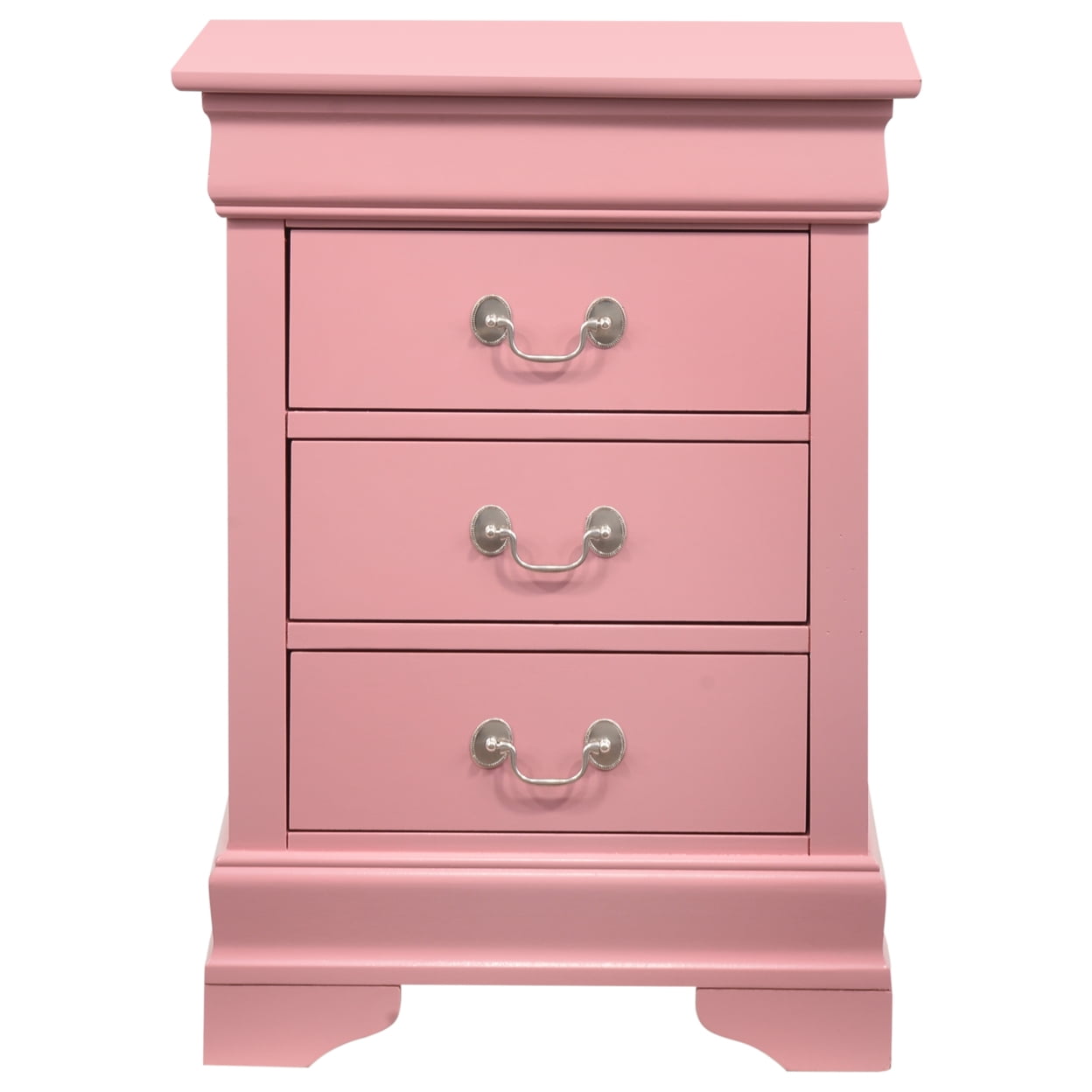 Louis Philippe Chic Pink 3-Drawer Nightstand with English Dovetail