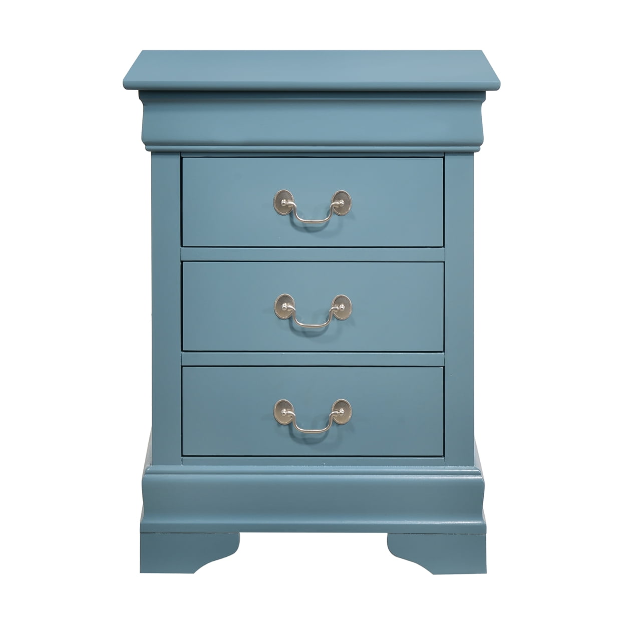 Teal Wood 3-Drawer Nightstand with Real Wood Veneers