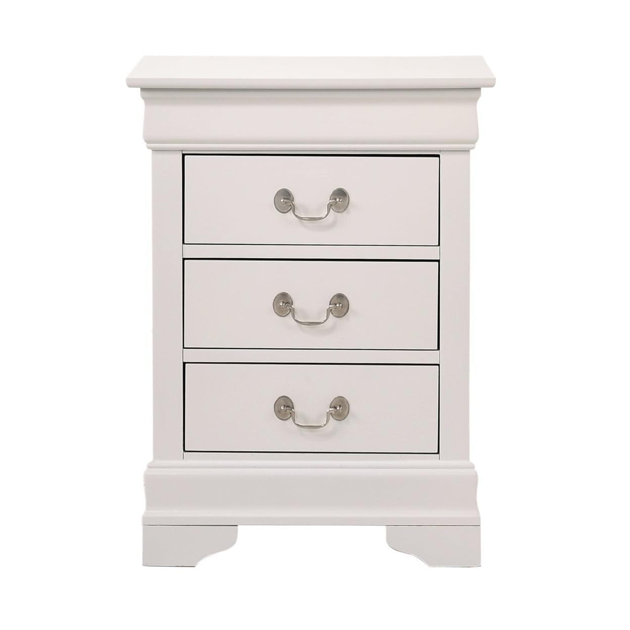 Elegant Louis Philippe White 3-Drawer Nightstand in Solid & Veneer Wood