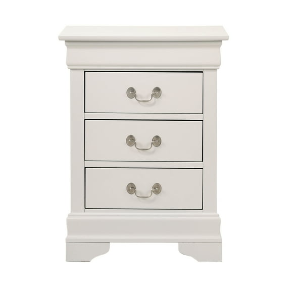 Louis Philippe 3-Drawer White Nightstand (29"H x 16"W x 21"D)