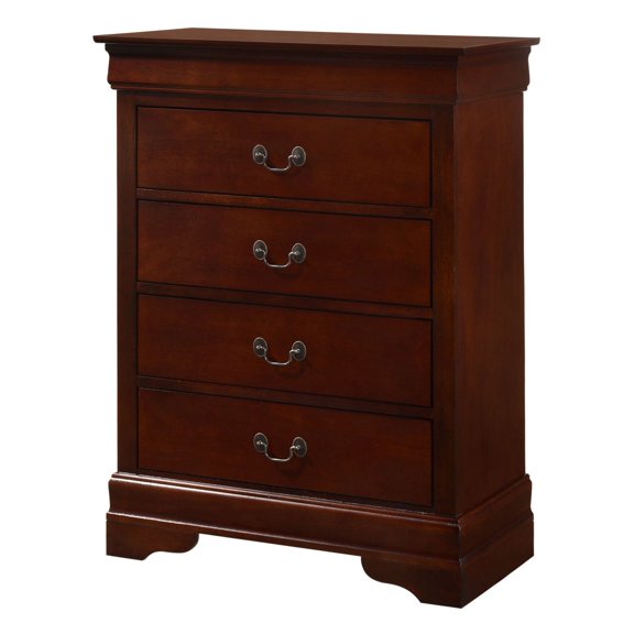 Louis Philippe 4 Drawer Chest, Traditional Bedroom Dresser, Solid Wood Construction, English Dovetail Drawers, Curved Mouldings, Bedroom Furniture