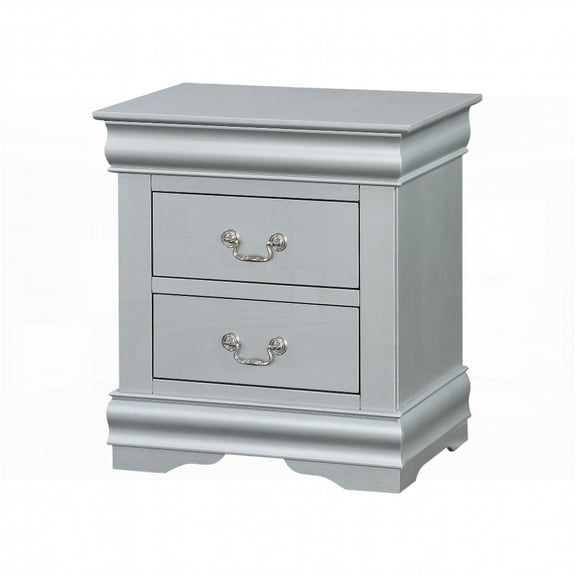 Louis Philippe III's Platinum Finish 2-Drawer Nightstand with Durable French Dovetail Joints