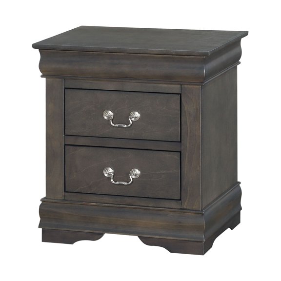 Louis Philippe Nightstand - Dark Gray Modern Bedroom Nightstand with 2 Drawers - Metal Glides & French Dovetail - Stylish Bedside Table
