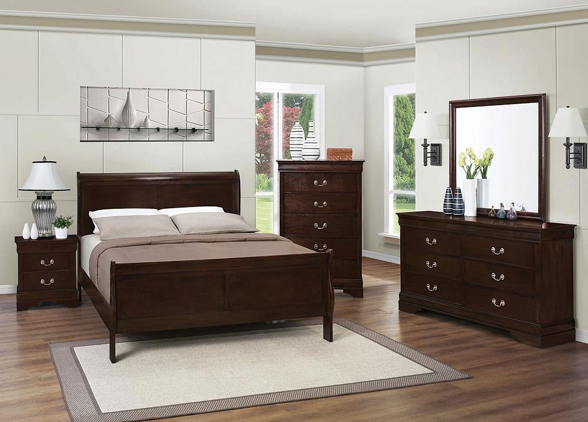 Louis Philippe Cappuccino Queen Bedroom Set with High Headboard