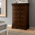 thumbnail image 1 of Louis Philippe Style 1pc Chest of 5 Drawers for Toddlers and Adults, Modern Nightstand Brown Cherry Finish Okume Veneer Bedroom Furniture, Wooden Nightstand for Living Room, Closet and Hallway, 1 of 7