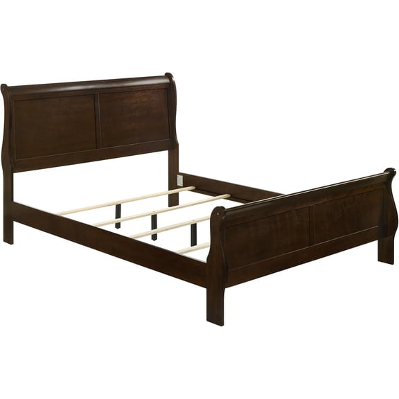 Louis Philippe - Wood - Queen Sleigh Bed with Curved Details, Slim Legs, Traditional Style, Geometric Form - Bedroom - Cappuccino - 202411Q