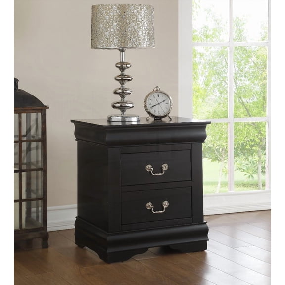Louis Philippe's Black Finish Nightstand - 2 Drawer Storage Solution