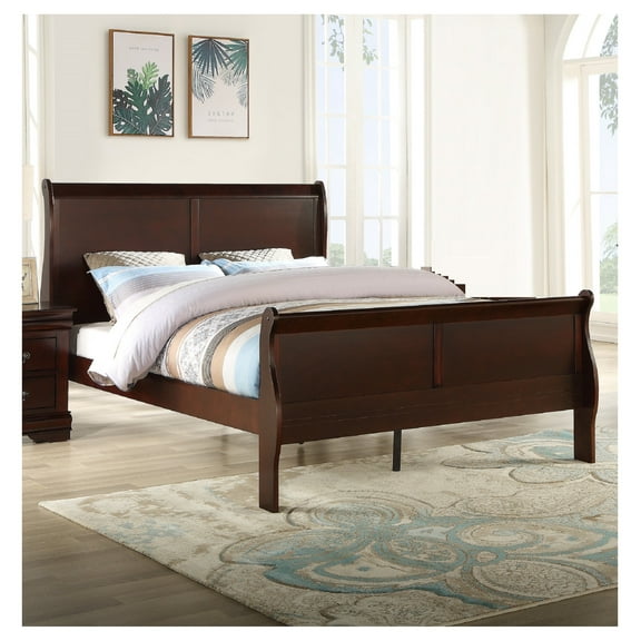 Louis Phillipe Brown King Panel Sleigh Bed, Solid Wood