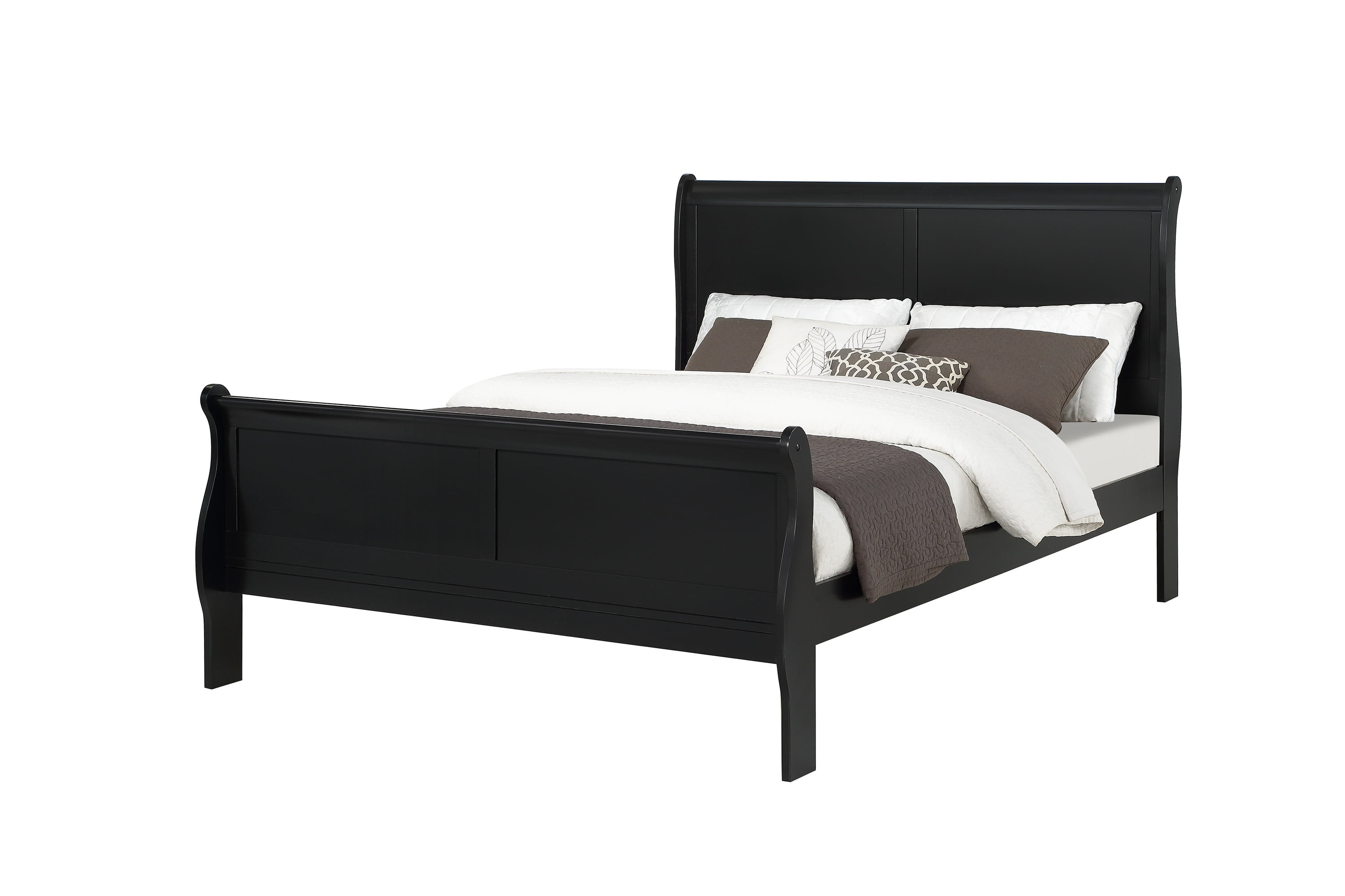 Louis Phillipe King Size Sleigh Bed Solid Wood Black Bedroom