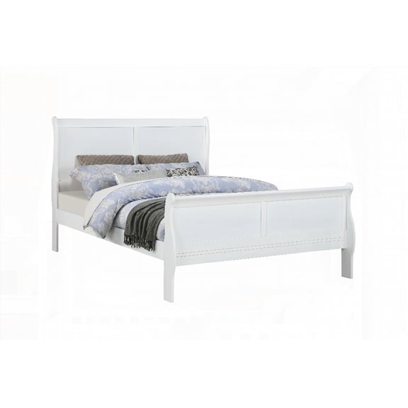Louis Phillipe White Full Size Panel Sleigh Bed|French Dovetail & Metal Glides
