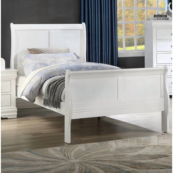 Louis Phillipe's White Finish Twin Panel Sleigh Bed Comes with Headboard and Footboard