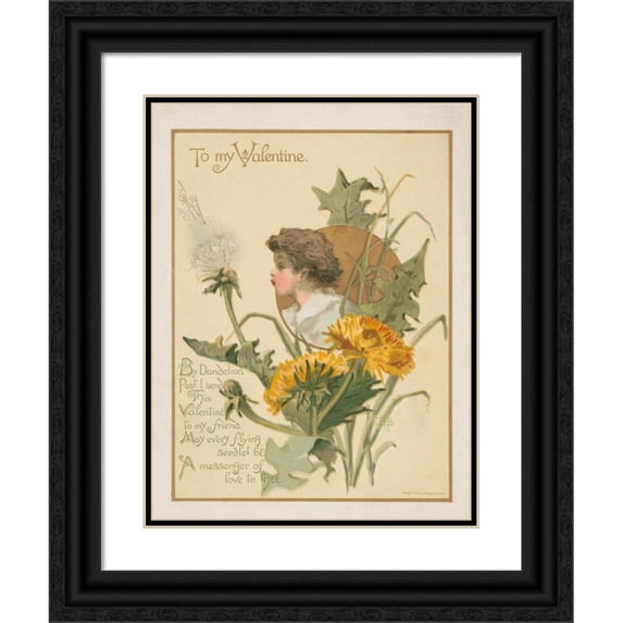 Louis Prang 15x18 Black Ornate Wood Framed Double Matted Museum Art Print Titled - To My Valentine. by Dandelion Post I Send This Valentine to My Friend (1882)