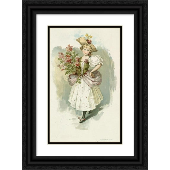 Louis Prang 16x24 Black Ornate Framed Double Matted Museum Art Print Titled: Girl with Lilacs (ca. 1885)