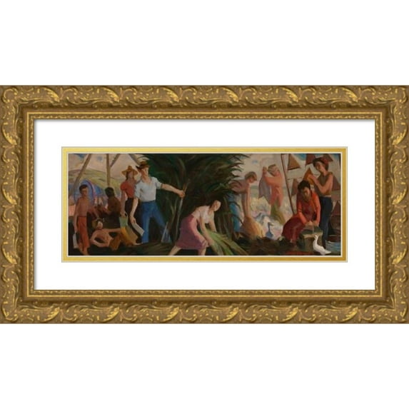 Louis Raynaud 24x11 Gold Ornate Framed and Double Matted Museum Art Print Titled - The Harvest (Mural Study, Abbeville, Louisiana Post Office) (ca. 1938-1939)