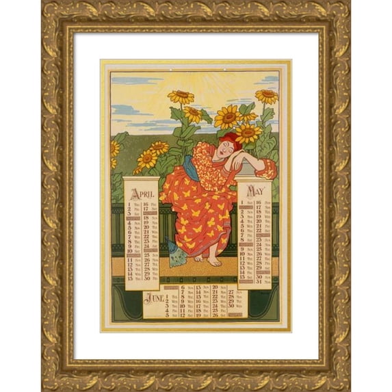 Louis Rhead 11x14 Gold Ornate Wood Frame and Double Matted Museum Art Print Titled - April, May, June (1896)