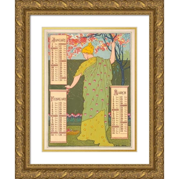Louis Rhead 11x14 Gold Ornate Wood Frame and Double Matted Museum Art Print Titled - Poster Calendar for 1897. January, February, March (1896)