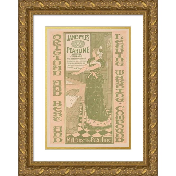 Louis Rhead 17x24 Gold Ornate Framed and Double Matted Museum Art Print Titled - James Pyle's Pearline Washing Compund (1896)