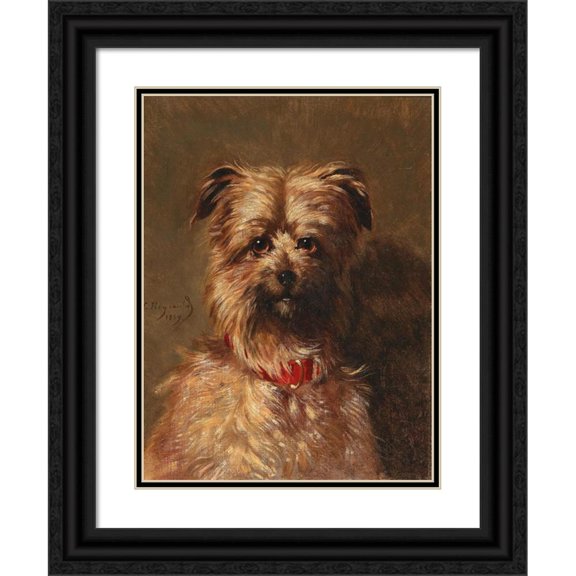 Louis Robert Heyrault 19x24 Black Ornate Framed Double Matted Museum Art Print Titled: Little Darling with Red Collar (1859)
