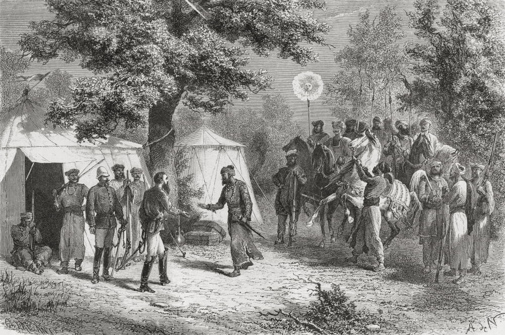 Louis Rousselet Meeting An Indian Raja In 1864 Louis-Th Canvas Art - Ken Welsh Design Pics (36 x 22)