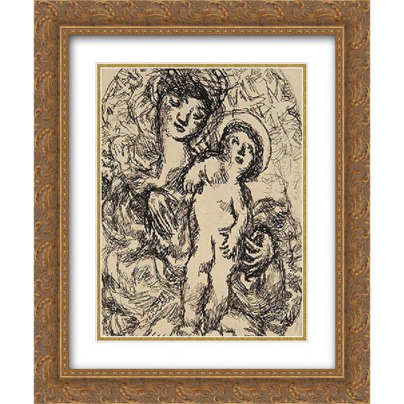 Louis Soutter 2x Matted 20x24 Gold Ornate Framed Art Print 'La Vierge et l'enfant'